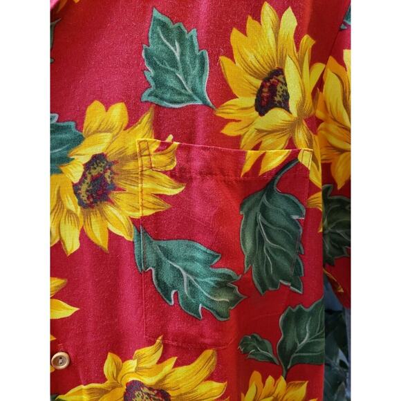 Paradise Found Men's Red Sunflower Collared Short Sleeve Button Down Shirt Large - Picture 4 of 8